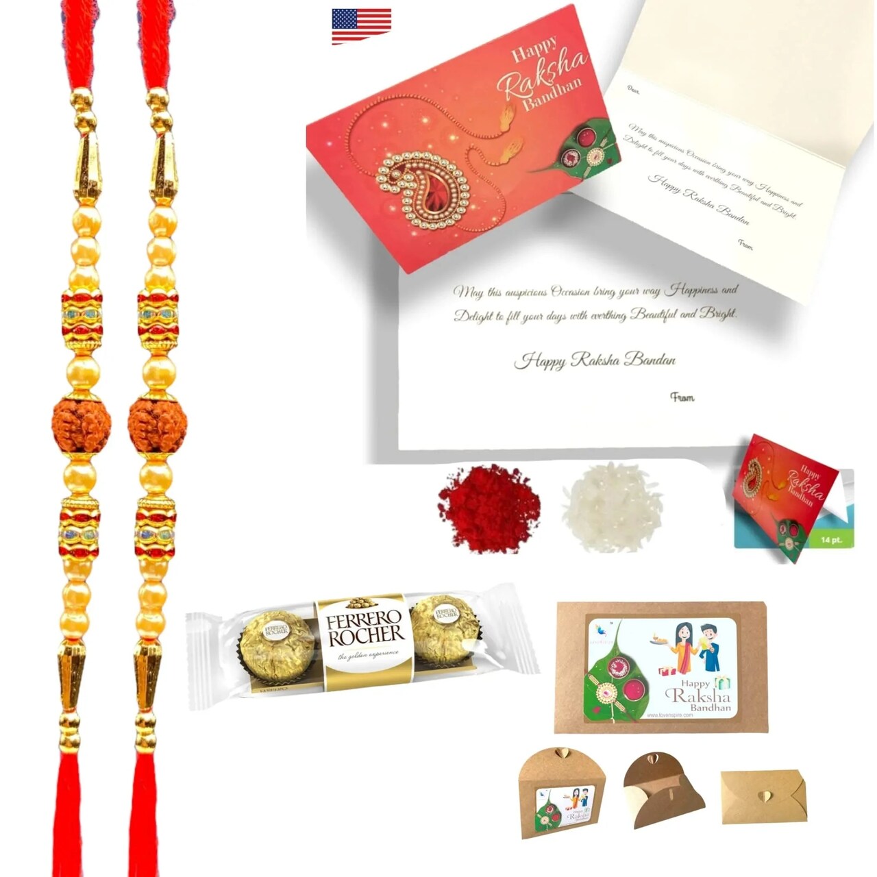 Rakhi for Brother Rudraksh Rakhi Raksha Bandhan Gifts Traditional Ferro-Roher/Ghirdalli/Kitket Rakhi Gift Hamper Bracelet for Brother Sister Bhabhi - Perfect for Celebration
